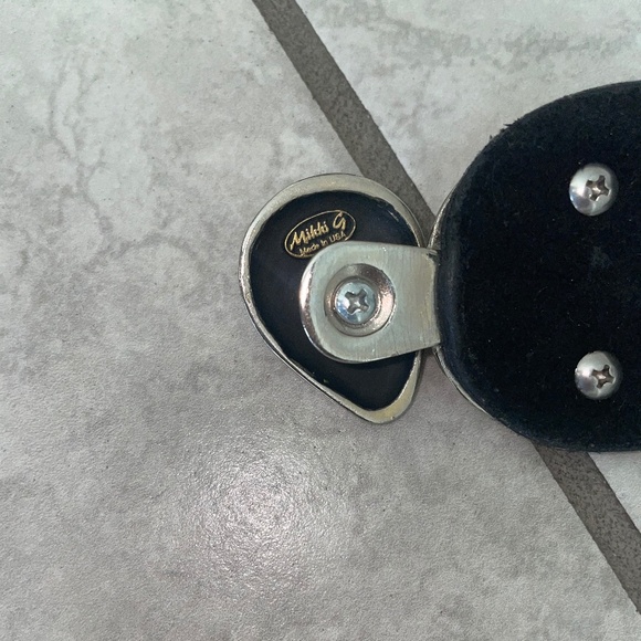 MIKKI G VINTAGE RARE Black Leather Custom-Cast Pewter Gold Swarovski Belt - Picture 6 of 11